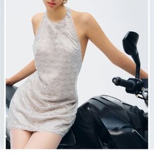 Reformation Silver Backless Dress